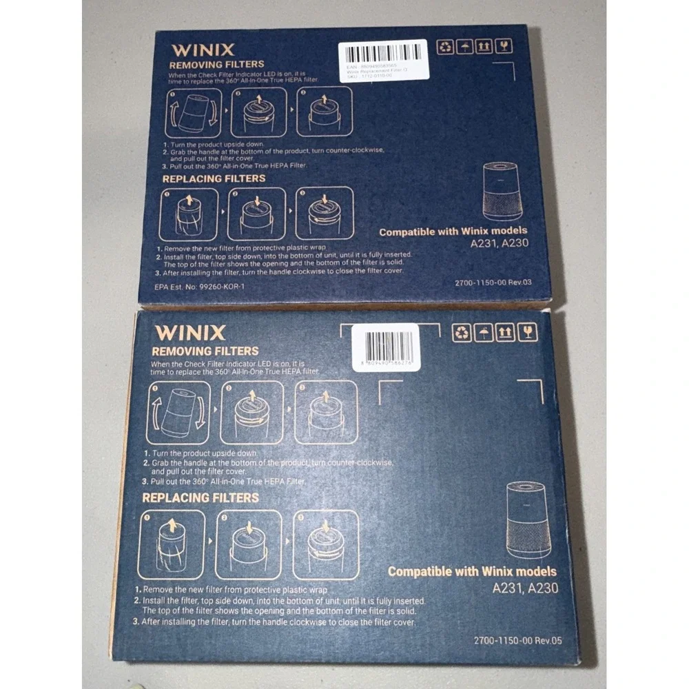 Winix Replacement O Filter 1712-0110-00 for A231/A230 Air Purifier HEPA Lot Of 2